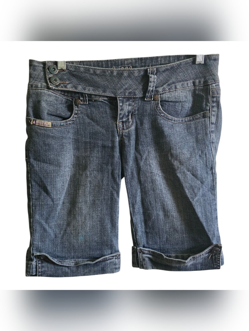Bubblegum USA Y2K Denim Bermuda Shorts Cuffed Size 9/10 Crosshatch Blue